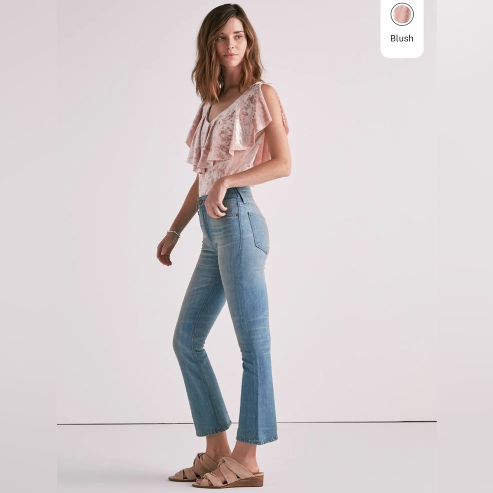Lucky Brand Velvet Ruffle Bodysuit in Pink - Picture 2 of 9